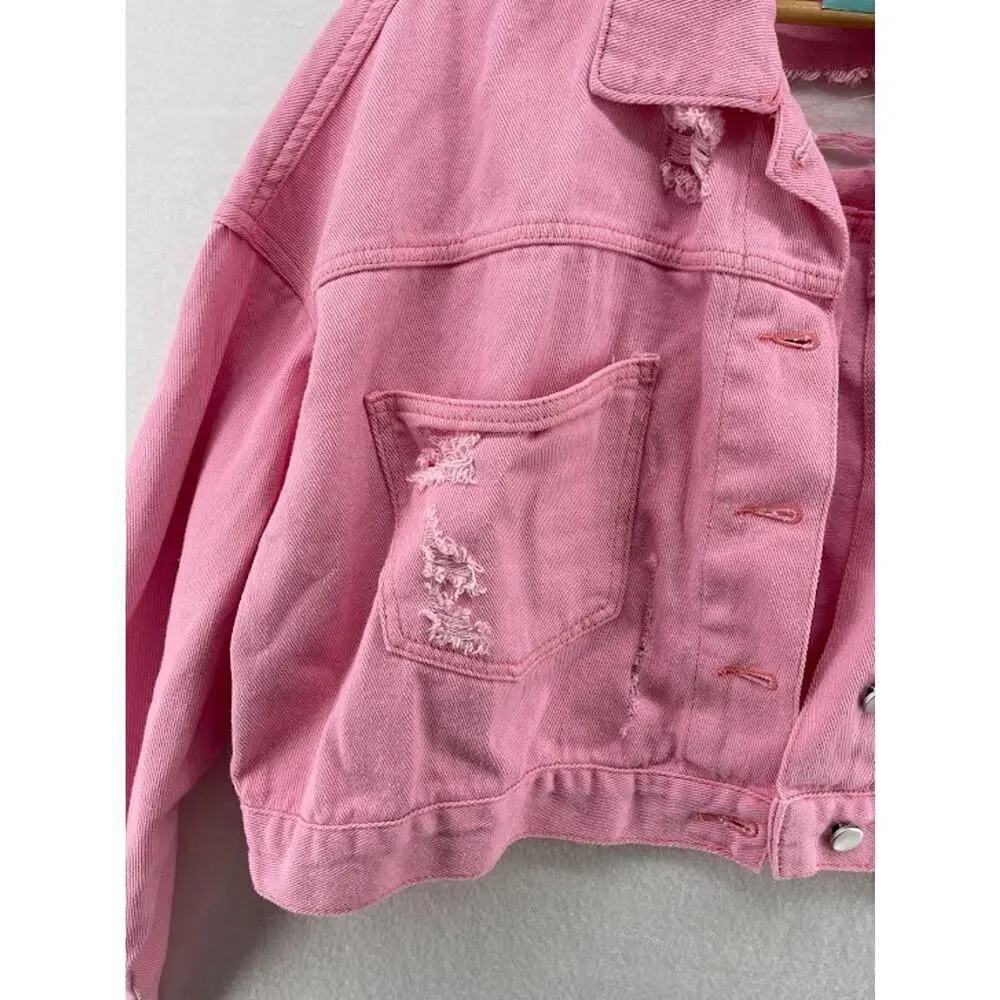 Blue B‎ Collection Boutique Pink Short Denim Jacket Size S/M NEW WITH TAGS